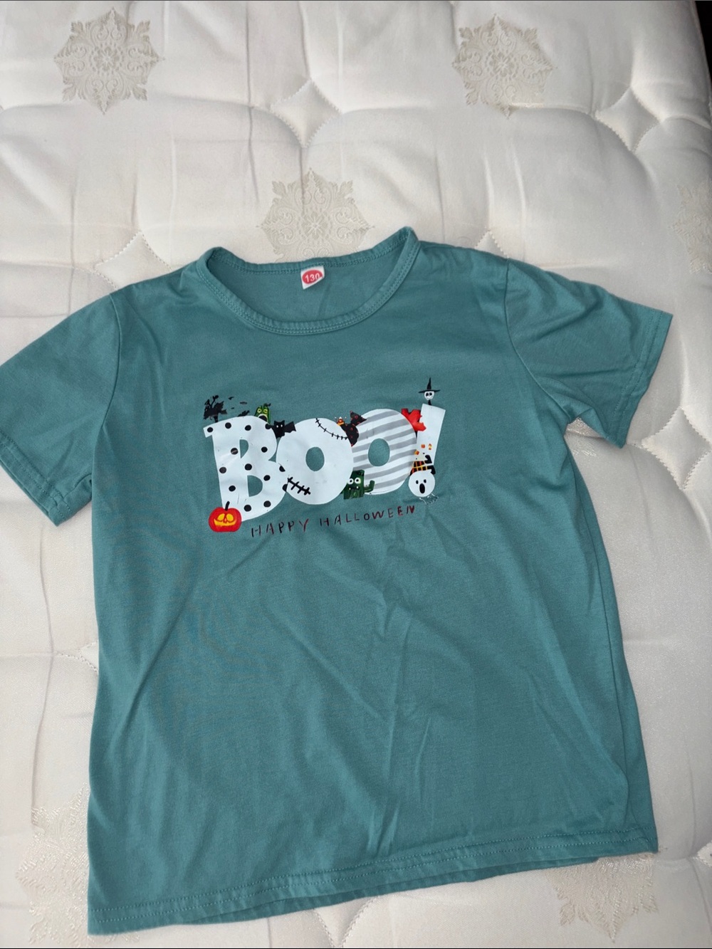 Kids Teal "BOO!" Halloween Short Sleeve Tee